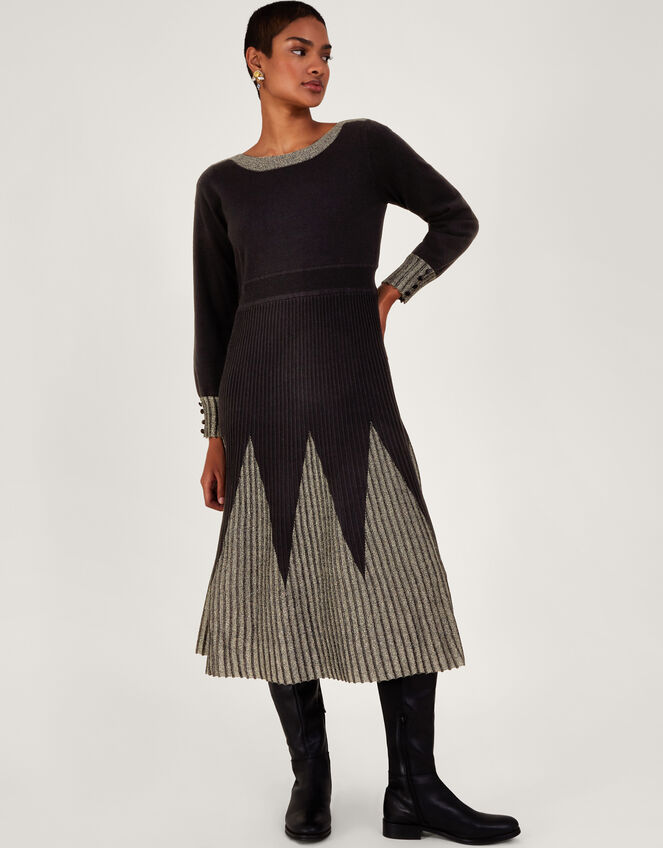 Y Metallic Pleats Dress - Black