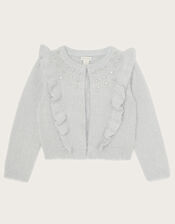 Jewelled Ruffle Front Fluffy Bolero, Grey (GREY), large