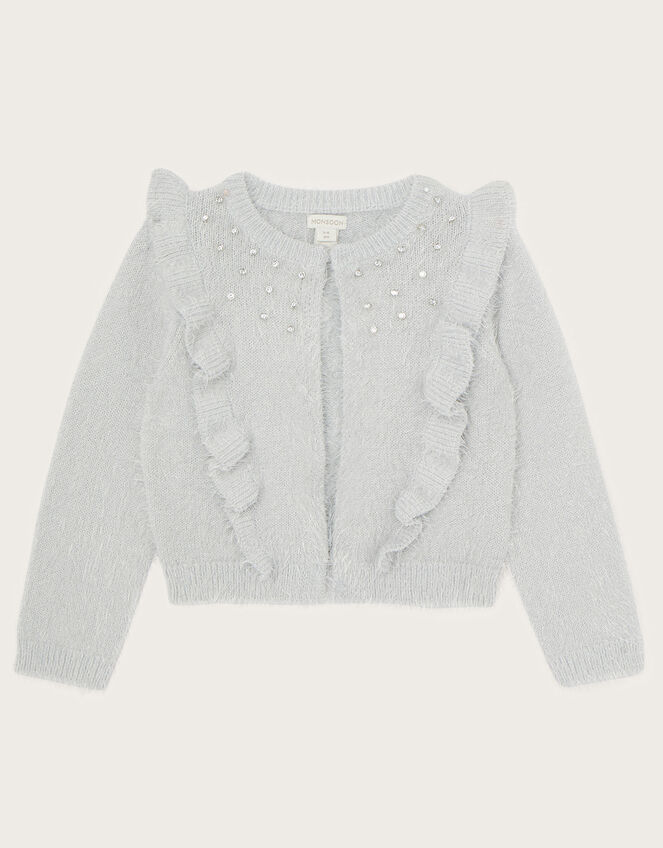 Jewelled Ruffle Front Fluffy Bolero, Grey (GREY), large