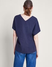 Viola V-Neck Pintuck T-Shirt, Blue (NAVY), large