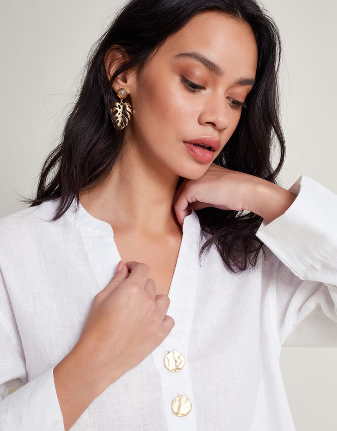 Ponny White Linen Blend Button Top