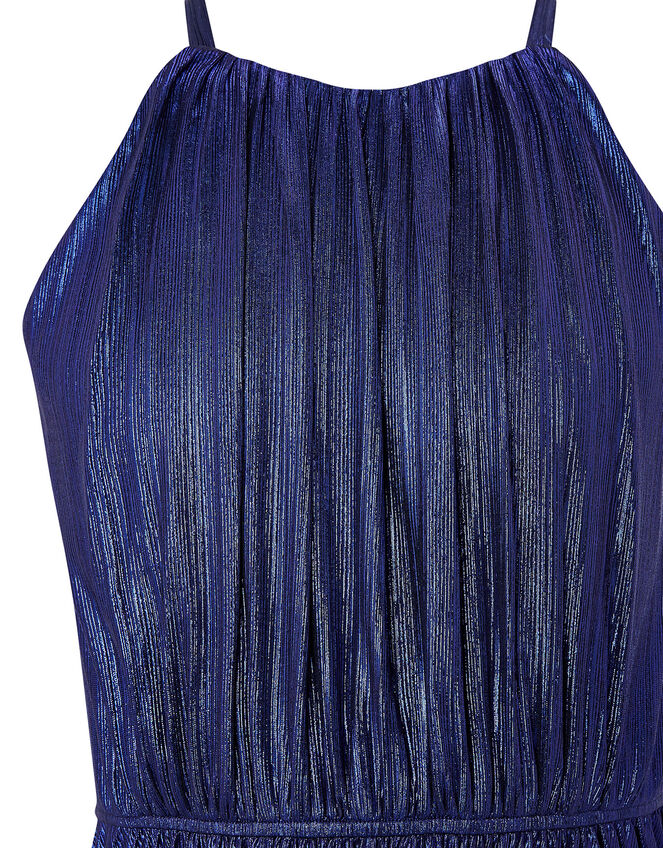 Halterneck Metallic Pleated Prom Dress, Purple (PURPLE), large