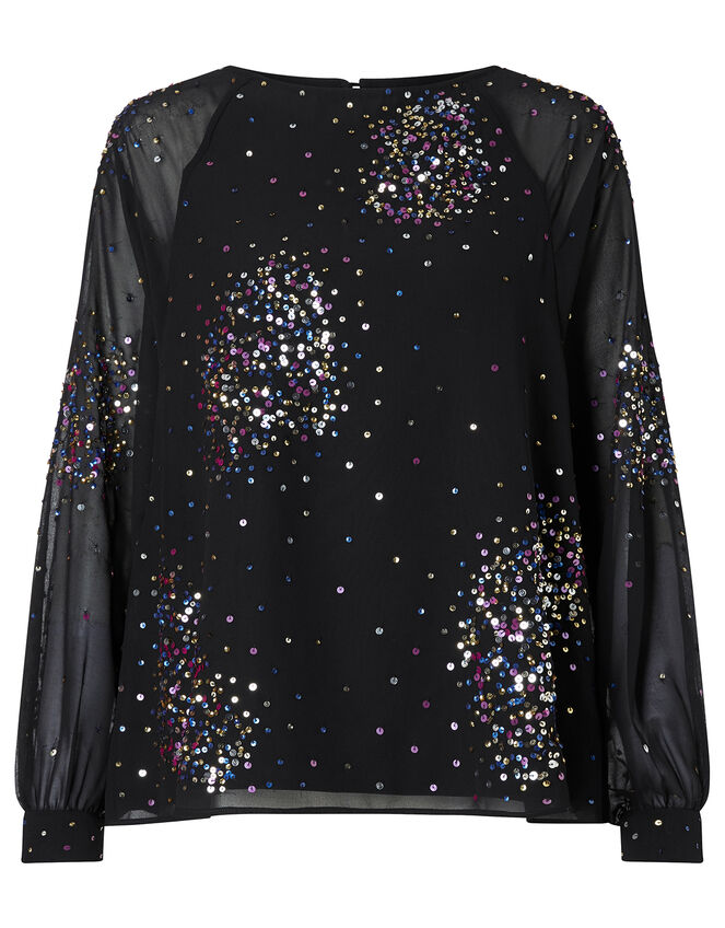 Lucienne Sequin Blouse in Recycled Fabric, Black (BLACK), large