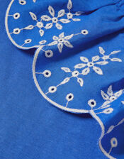 Embroidered Frill One Shoulder Top, Blue (BLUE), large