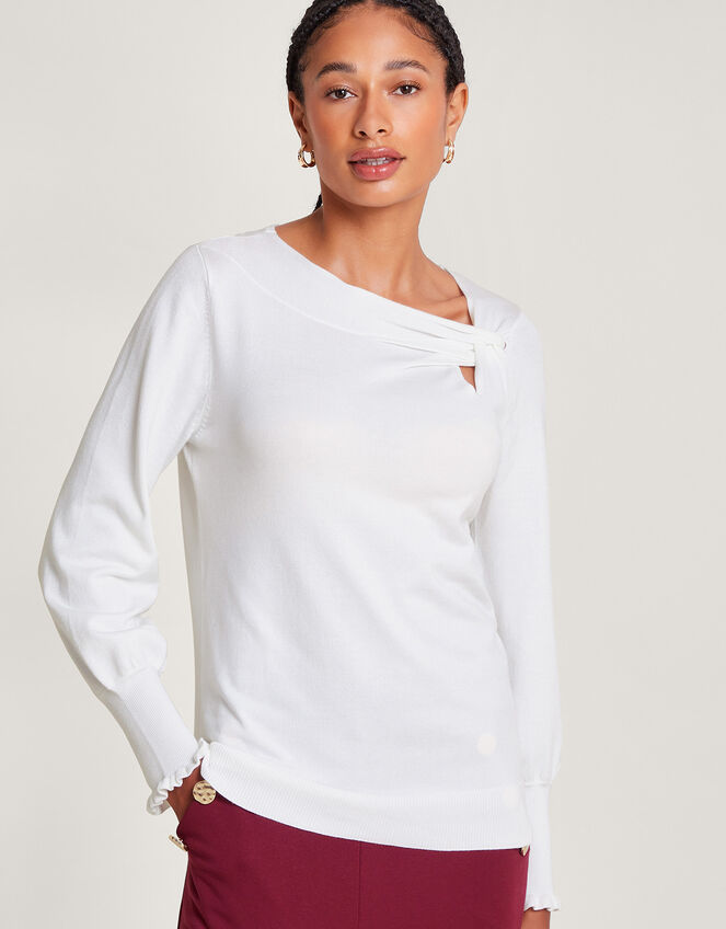 Side Knot Twist Jumper with LENZING™ ECOVERO™ , Ivory (IVORY), large