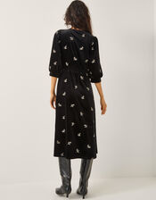 Erin Floral Lace Velvet Midi Dress, Black (BLACK), large