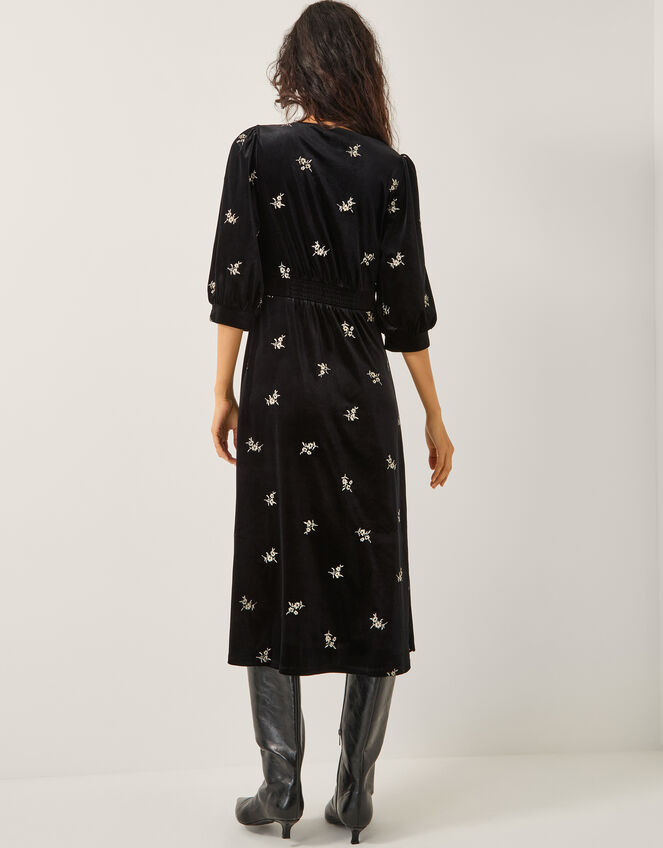 Erin Floral Lace Velvet Midi Dress, Black (BLACK), large