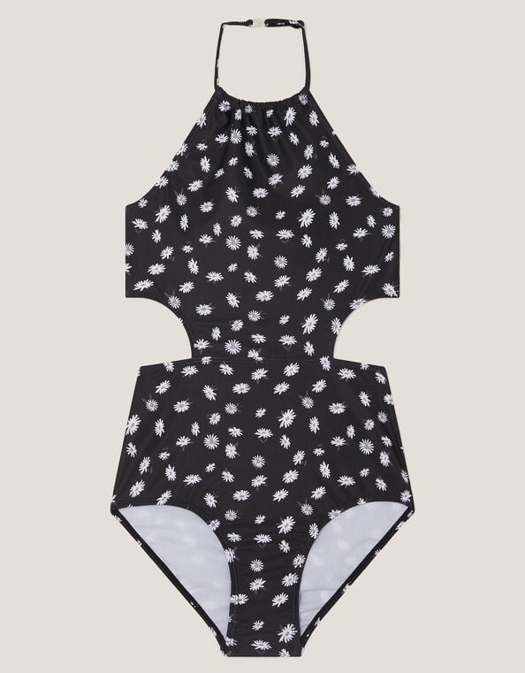 Ditsy Print Cut-Out Swimsuit , Black (BLACK), large