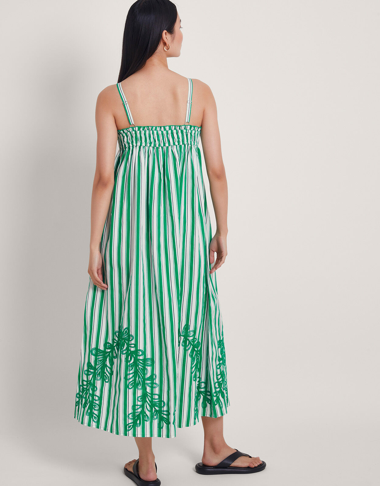 Dorita Sleeveless Stripe Embroidered Midi Dress Green