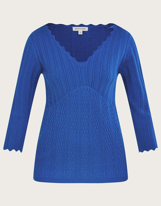 V-Neck Stitch Jumper with Recycled Polyester, Blue (COBALT), large