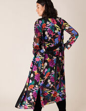 Burnout Floral Print Satin Kimono, Black (BLACK), large