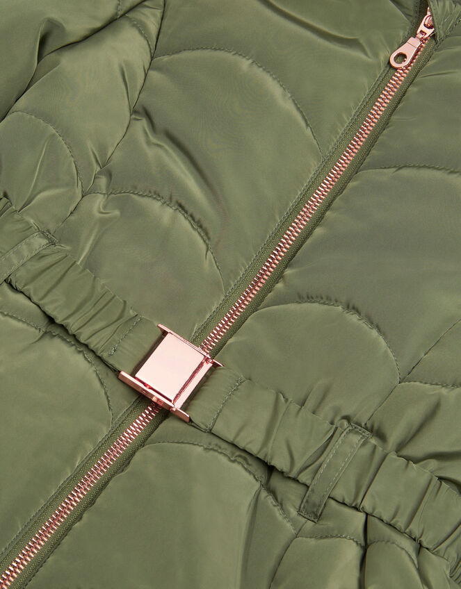 Belted Scallop Puffer Coat, Green (GREEN), large