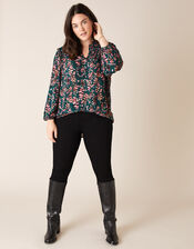 Feather Print Blouse in Sustainable Viscose, Green (DARK GREEN), large