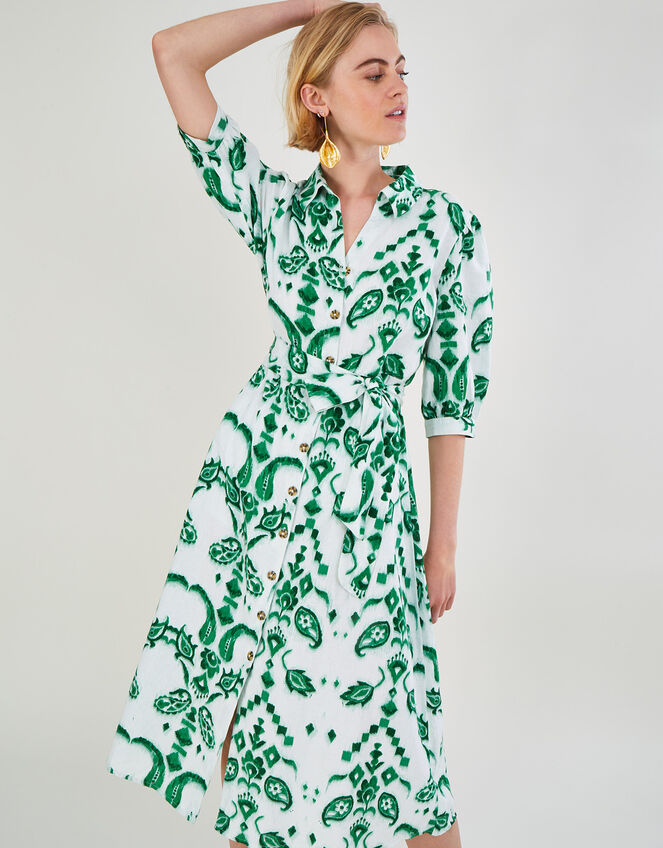 Millie Ikat Shirt Dress Green