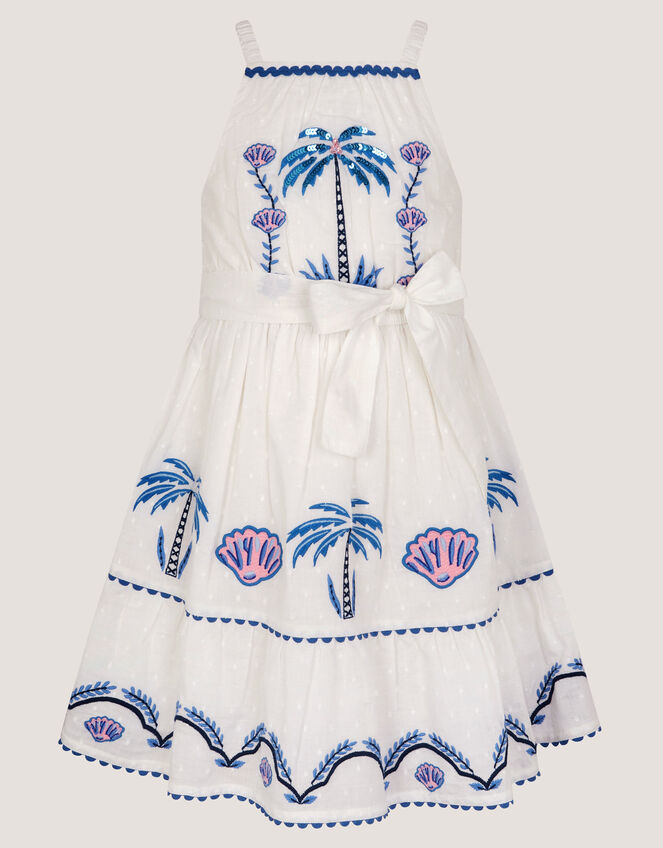 Shell & Palm Embellished Dress, Ivory (IVORY), large