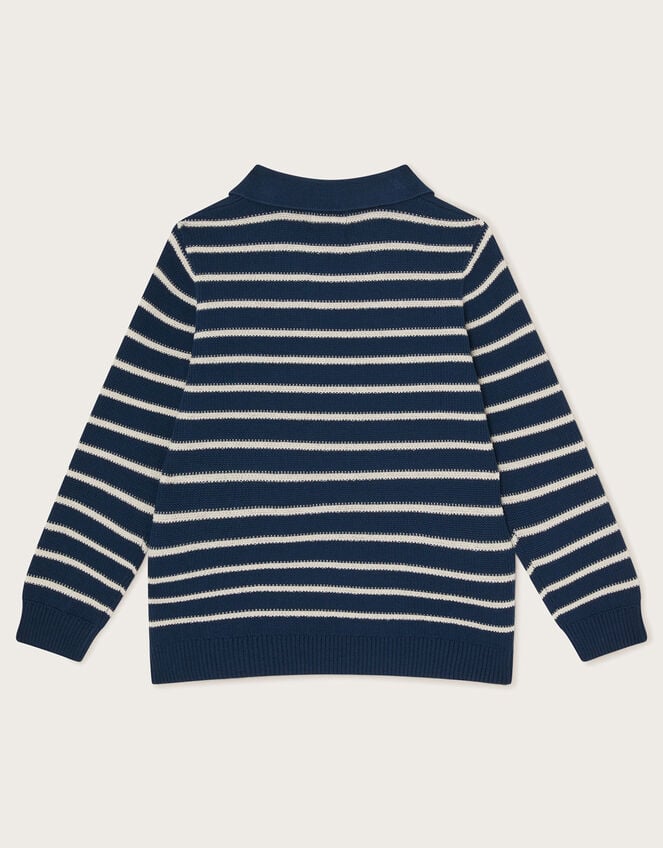 Stripe Knit Polo Jumper, Blue (NAVY), large