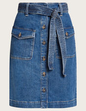 Denim Button Through Belted Skirt with Sustainable Cotton, Blue (INDIGO), large