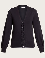 Pleated Trim Cardigan with LENZING™ ECOVERO™ , Black (BLACK), large