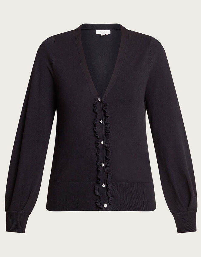 Pleated Trim Cardigan with LENZING™ ECOVERO™ , Black (BLACK), large