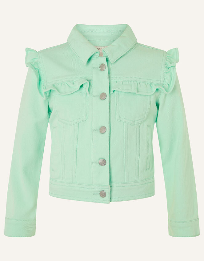 Ruffle Denim Jacket , Blue (AQUA), large