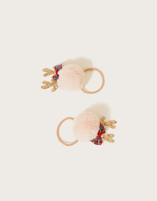 Ruthie Reindeer Fluffy Pom-Pom Hairband Twinset, , large