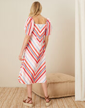 Stripe Sweetheart Neck Poplin Dress, Orange (ORANGE), large