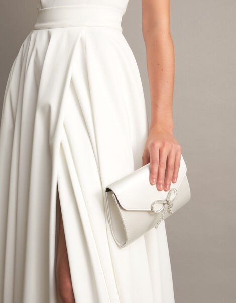 Bow Detail Satin Clutch, , large