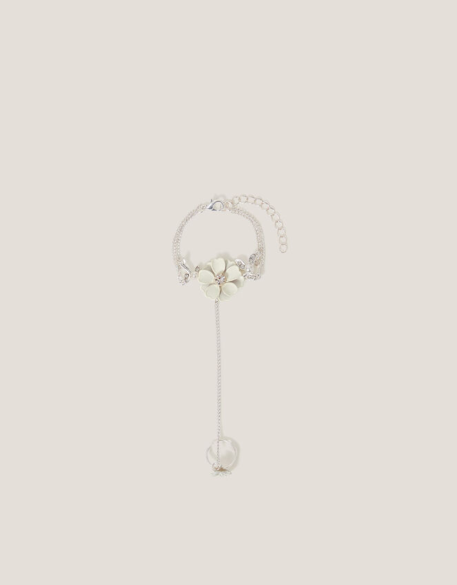 Diamante Flower Ring & Hand Chain, White (WHITE), large