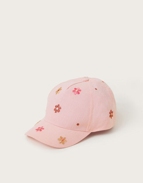 Floral Embroidered Cap, Pink (PINK), large