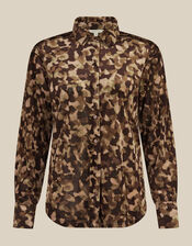 Miranda Abstract Print Mesh Jersey Shirt, Green (KHAKI), large