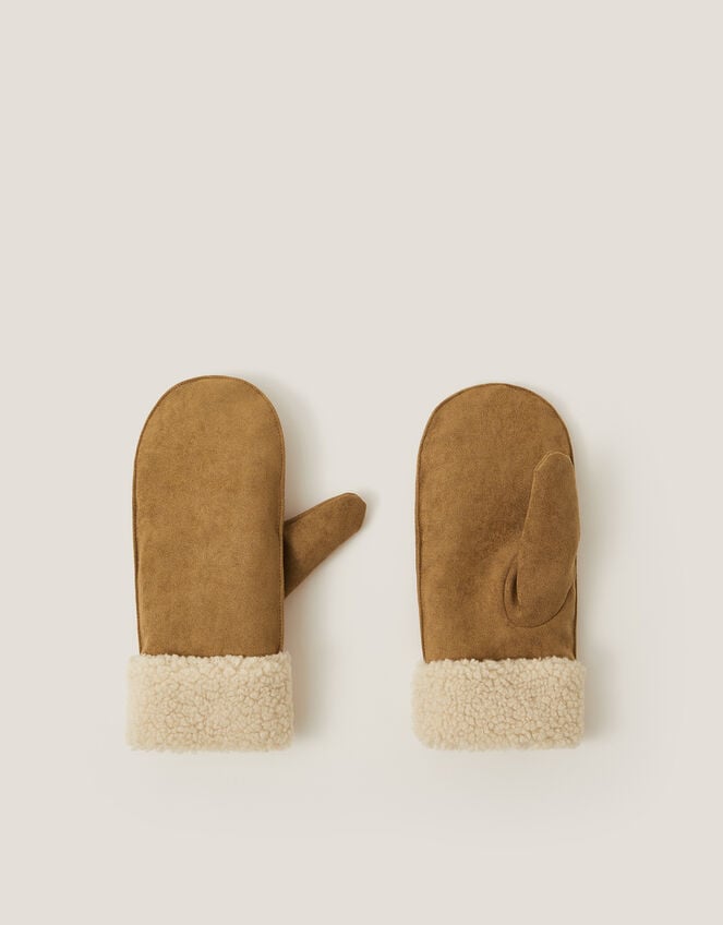 Monsoon x Sarah Corbett-Winder Suedette Mittens, Natural (NEUTRAL), large