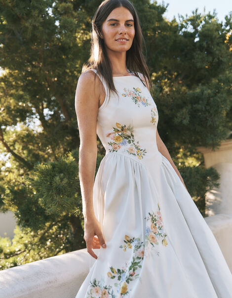 Cindy Floral Print Fit & Flare Midi Dress, Ivory (IVORY), large