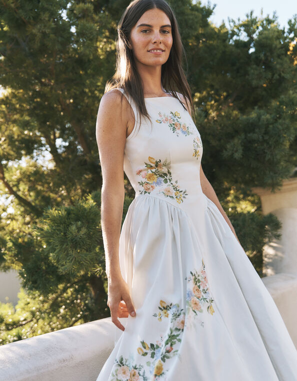 Cindy Floral Print Fit & Flare Midi Dress, Ivory (IVORY), large