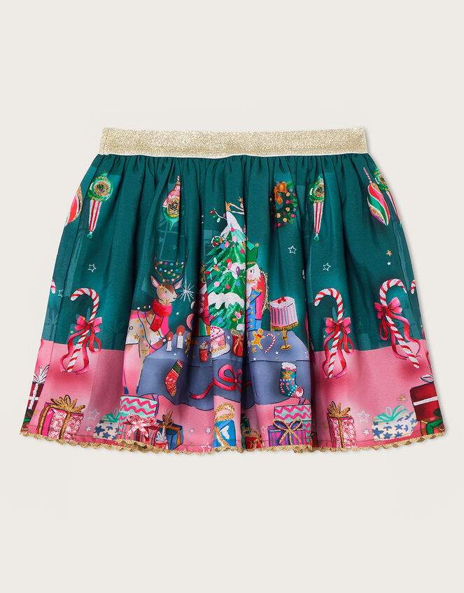 Christmas Scene Skirt with Recycled Polyester, Teal (TEAL), large