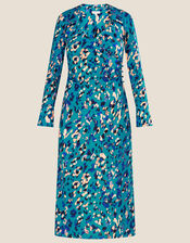 Drape Animal Print Jersey Dress, Blue (BLUE), large