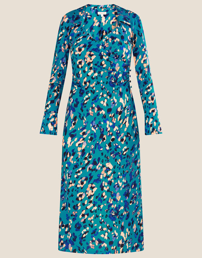 Drape Animal Print Jersey Dress, Blue (BLUE), large