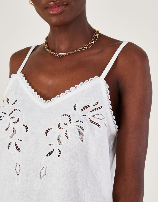 Cutwork Embroidery Cami Top in Linen Blend, Ivory (IVORY), large