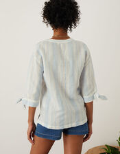 Stripe T-Shirt in Linen Blend, Blue (BLUE), large