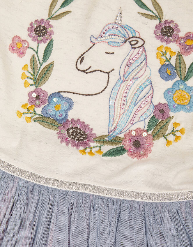 Short Sleeve Unicorn Disco Dress, Blue (BLUE), large
