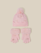 Glam Bobble Hat & Gloves Set, Pink (PINK), large