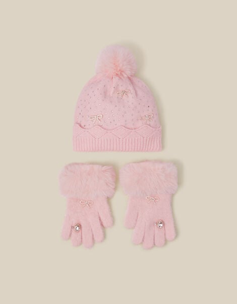 Glam Bobble Hat & Gloves Set, Pink (PINK), large
