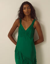 Ruby Sleeveless Asymmetrical Floral Embroidered Midi Dress, Green (GREEN), large