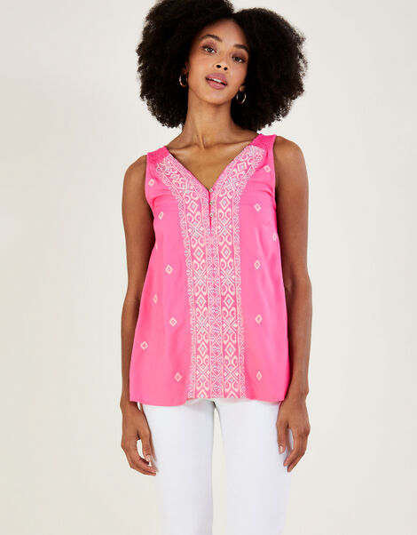 Embroidered Wide Strap Vest Top Pink, Pink (PINK), large