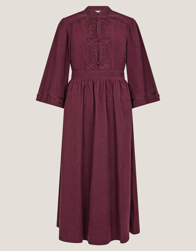 Jimena Embroidered Corduroy Midi Dress, Red (BURGUNDY), large