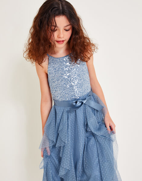 Sequin Waterfall Tulle Dress, Blue (BLUE), large