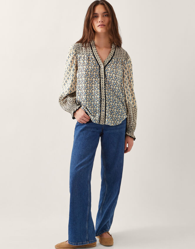 Jemmie Geometric Print Blouse, Ivory (IVORY), large