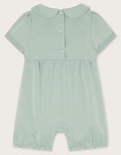 Baby Smocked Satin Romper, Green (SAGE), large