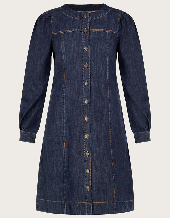 Denim Button Through Shirt Dress in Sustainable Cotton, Blue (INDIGO), large