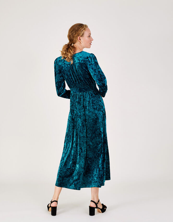 Victoria Crushed Velvet Midi Dress , Teal (TEAL), large