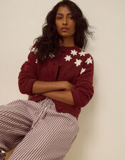 Erin Floral Embroidered Cardigan, Red (BURGUNDY), large